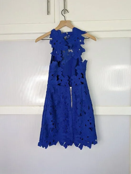 Saylor x Free People Jessa Foil Lace Dress Royal Blue Mini Dress Summer Size XS - Picture 8 of 16